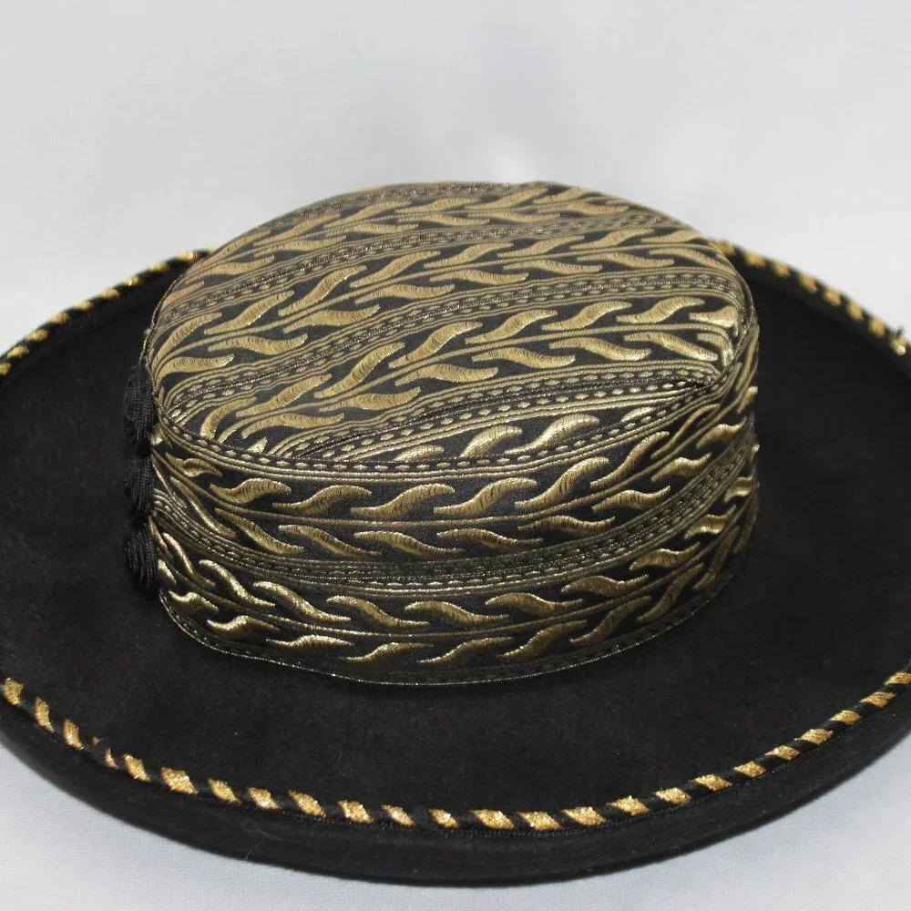 Vintage Dasha 100% Wool Black & Gold Hat